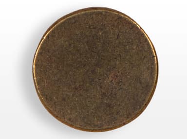 Antique brass-finished closure button for hinged wooden wine gift boxes.