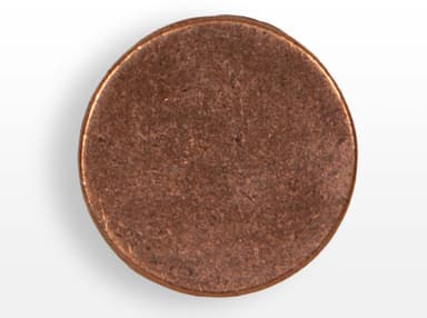Antique copper-finished closure button for hinged wooden wine gift boxes.