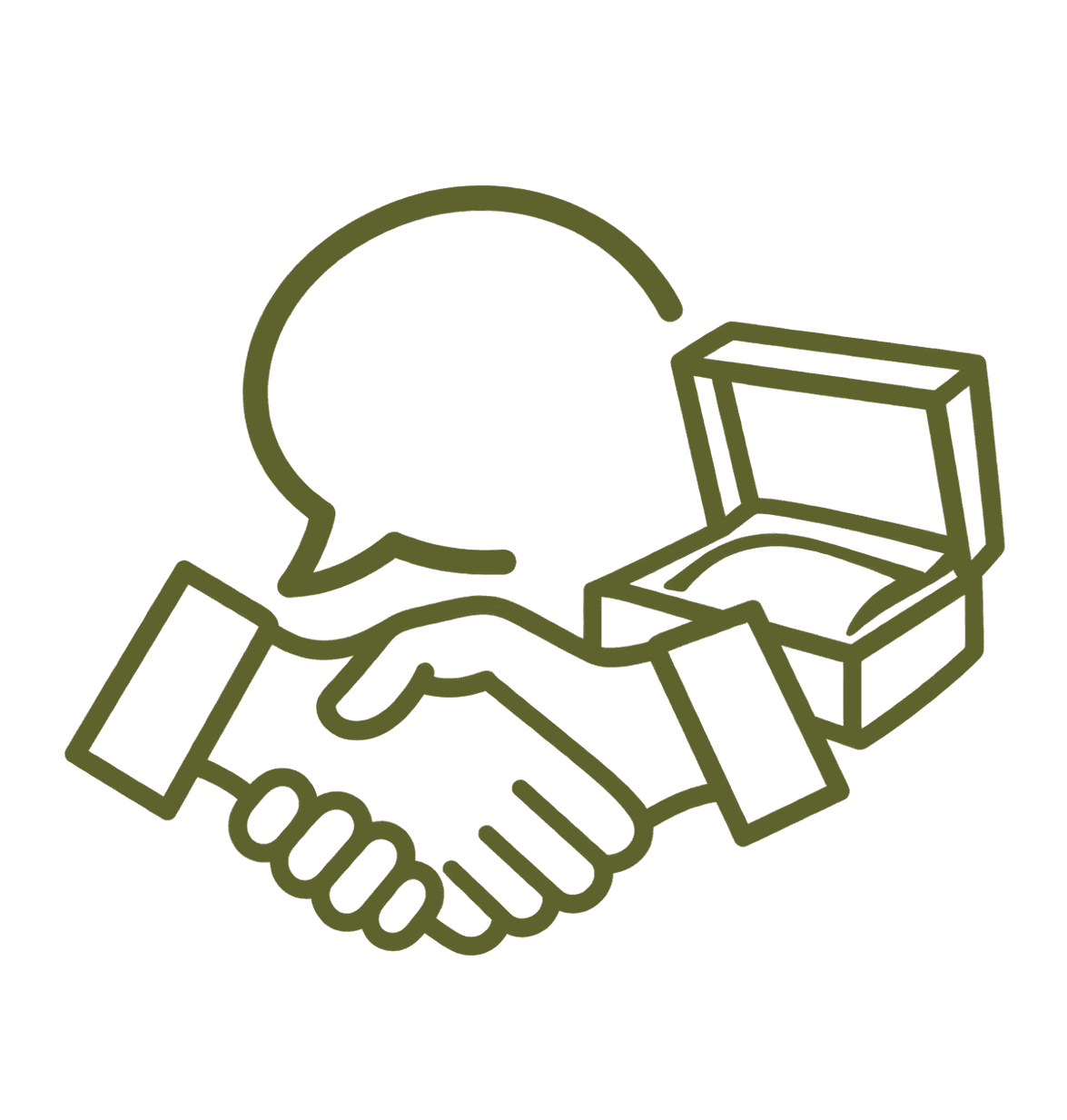 Handshake beside a wooden presentation box