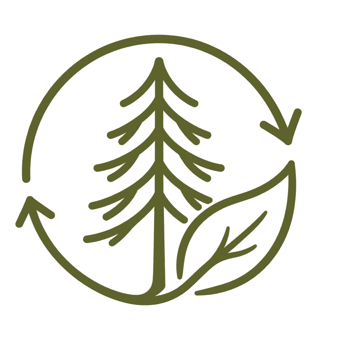 Pine tree and leaf inside a recycling circle