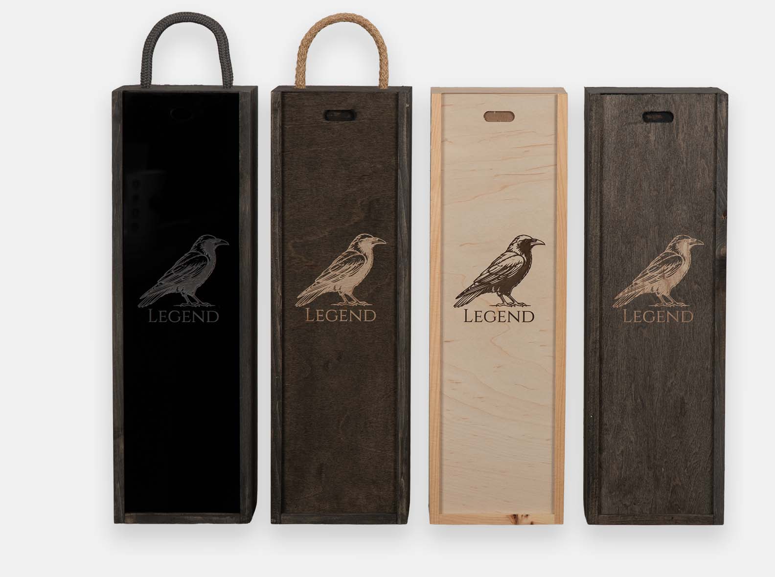 Laser engraving on black acrylic lid, natural pine lid, onyx lid and driftwood lid of single wood gift boxes